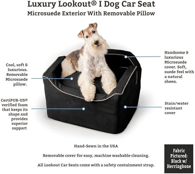 Snoozer Dog Car Seat: Lookout I Dog Booster Car Seat for Dogs Small 5-15 lbs, Size: Small, Fabric: Sapphire, Pet Car Seat to Alleviate Car Sickness for Dogs, Removable Machine Washable Cover