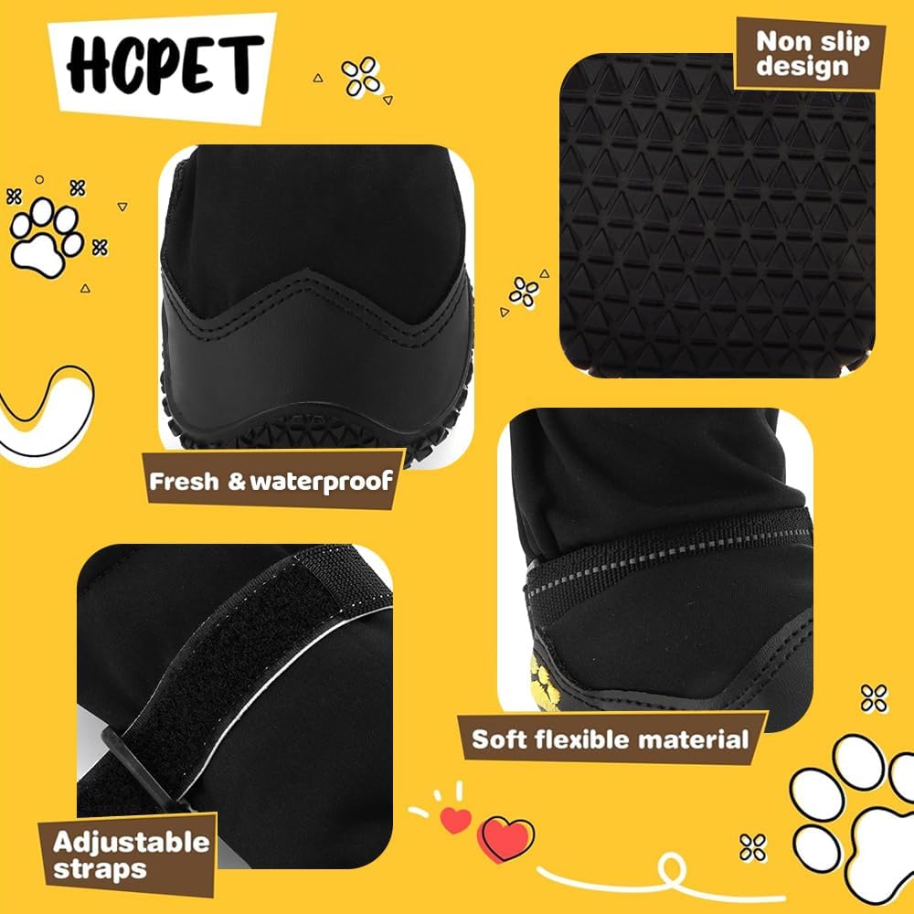 Hcpet Dog Shoes, Dog Boots & Paw Protectors for Winter Snowy Days, Rainy Weather, Outdoor Anti-Slip Sole Dog Booties for Hardwood Floor Black-Leg 8