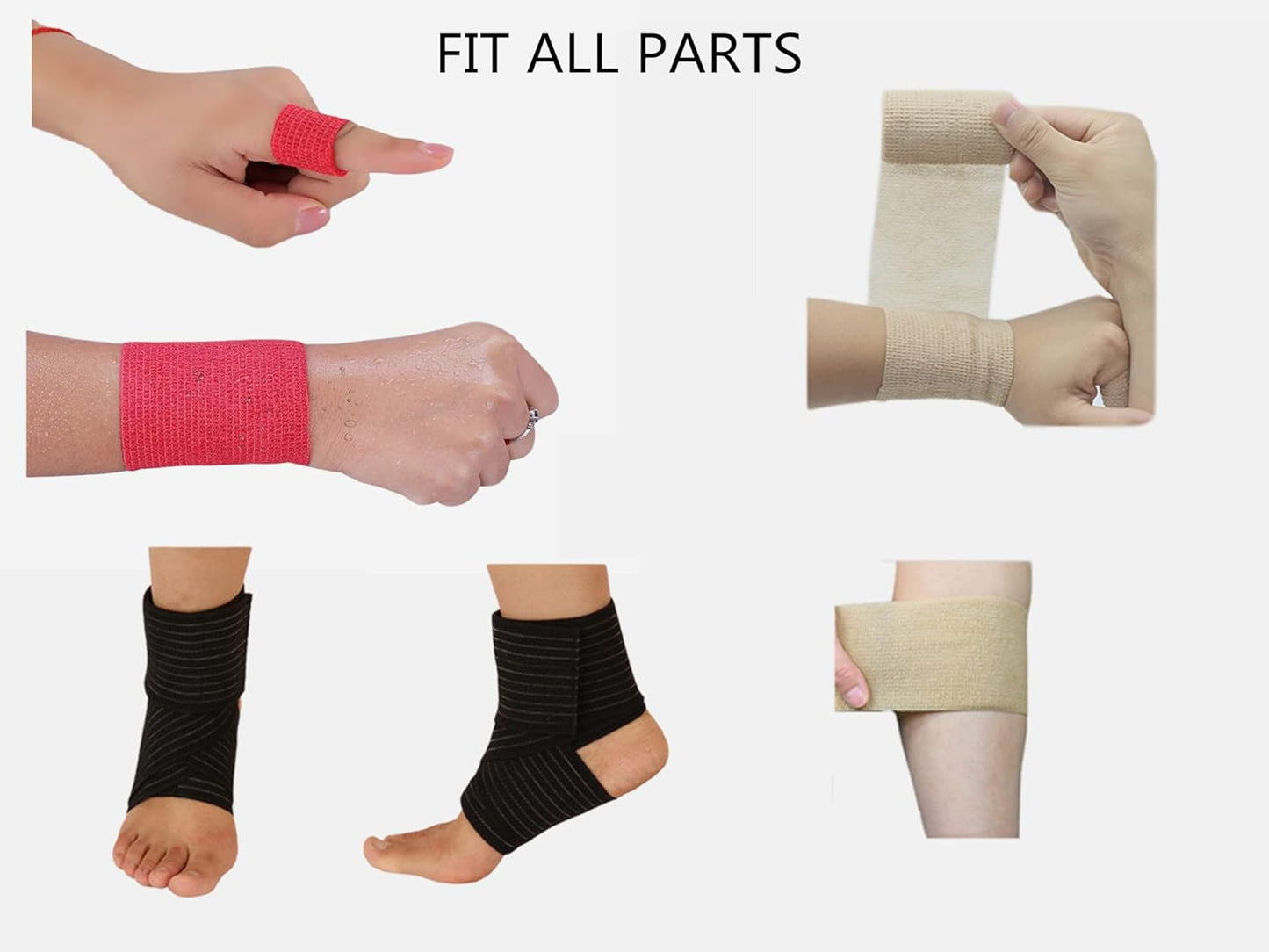 6 Pack 3" x 5 Yards Self Adhesive Bandage Wrap Breathable Cohesive Vet Wrap for Pets, Elastic Self-Adherent Tape for Sports, Wrist, Ankle (Black)