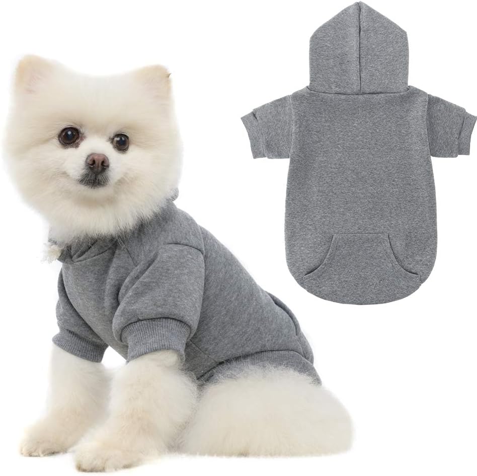 KOOLTAIL Basic Dog Hoodie - Soft and Warm Dog Hoodie Sweater with Leash Hole and Pocket, Dog Winter Coat, Cold Weather Clothes Sweatshirt for Small Medium Large Dogs Puppy Cat Boys Girls Grey XS