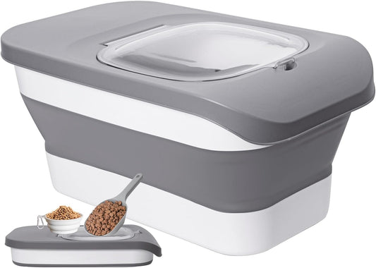 10-13 Lbs Dog Food Stroage Container, Collapsible Dog Food Containers with Airtight Lid, Pet Food Scoop and Silicone Dog Bowl, Pet Food Storage Container Dry Food for Dog, Cat and Other Pets