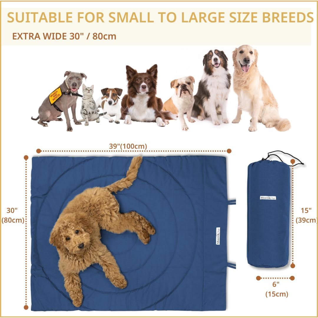 Portable Dog Mat - Waterproof & Foldable Pet Bed - Ideal for Indoor, Outdoor, Cafes, Travel, Camping, Grooming & Training - 39"x30" - Includes Carry Bag - Durable, Washable & Lightweight - Blue