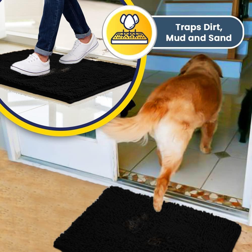 Muddy Mat® Original Dog Door Mat for Muddy Paws, Super Absorbent Microfiber, Non-Slip Washable Pet Rug, Quick Dry Chenille Entryway Carpet, Machine Washable Indoor Outdoor mat, Black 36"x120"