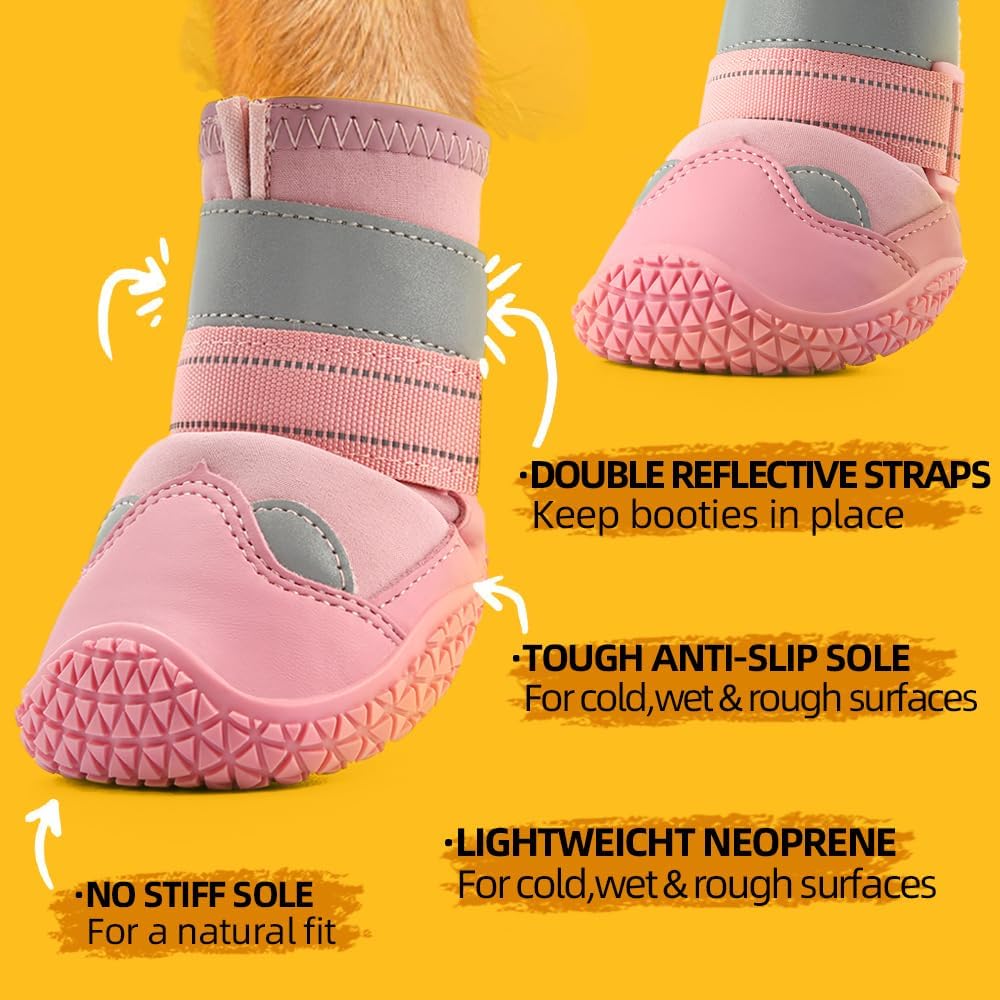 Dog Shoes for Small Dogs, Dog Boots & Paw Protectors for Hardwood Floors, Outdoor Dog Booties for Hot Pavement Winter Snow Hiking, Waterproof Dog Shoes with Reflective Strips Size 2