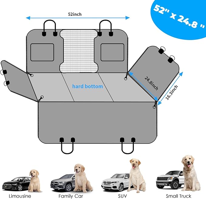 URPOWER Back Seat Extender for Dogs - Hard Bottom Dog Car Seat Cover Holds 420 lbs, Waterproof Dog Hammock Dogs Bed for Cars, SUVs & Small Trucks, Pet Backseat Protector with Mesh Window & Large Space