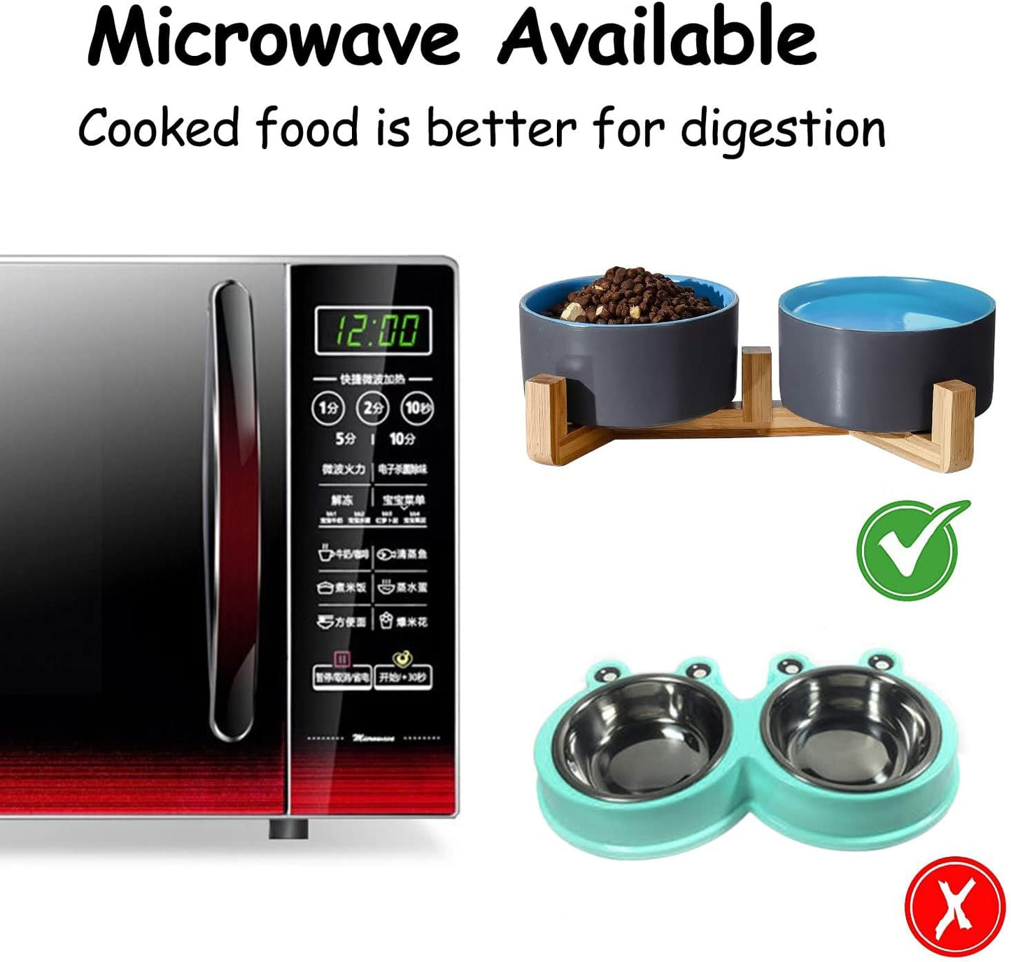 Petygooing Heavy 5.1 in Ceramic Cat Dog Bowls Set with Wood Stand for Food and Water, Non-Slip Cute Modern Pet Dish for Small Size Dogs and Cats (13.5OZ) Medium Sized Dogs (28OZ) Grey Blue