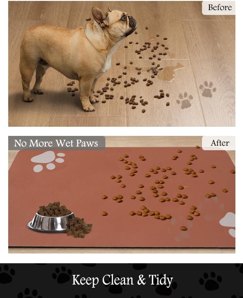 Pet Feeding Mat-Absorbent Dog Mat for Food and Water Bowl-No Stains Quick Dry Water Dispenser Mat-Dog Accessories Pet Supplies-Bowl for Messy Drinkers（Orange,16"x24"