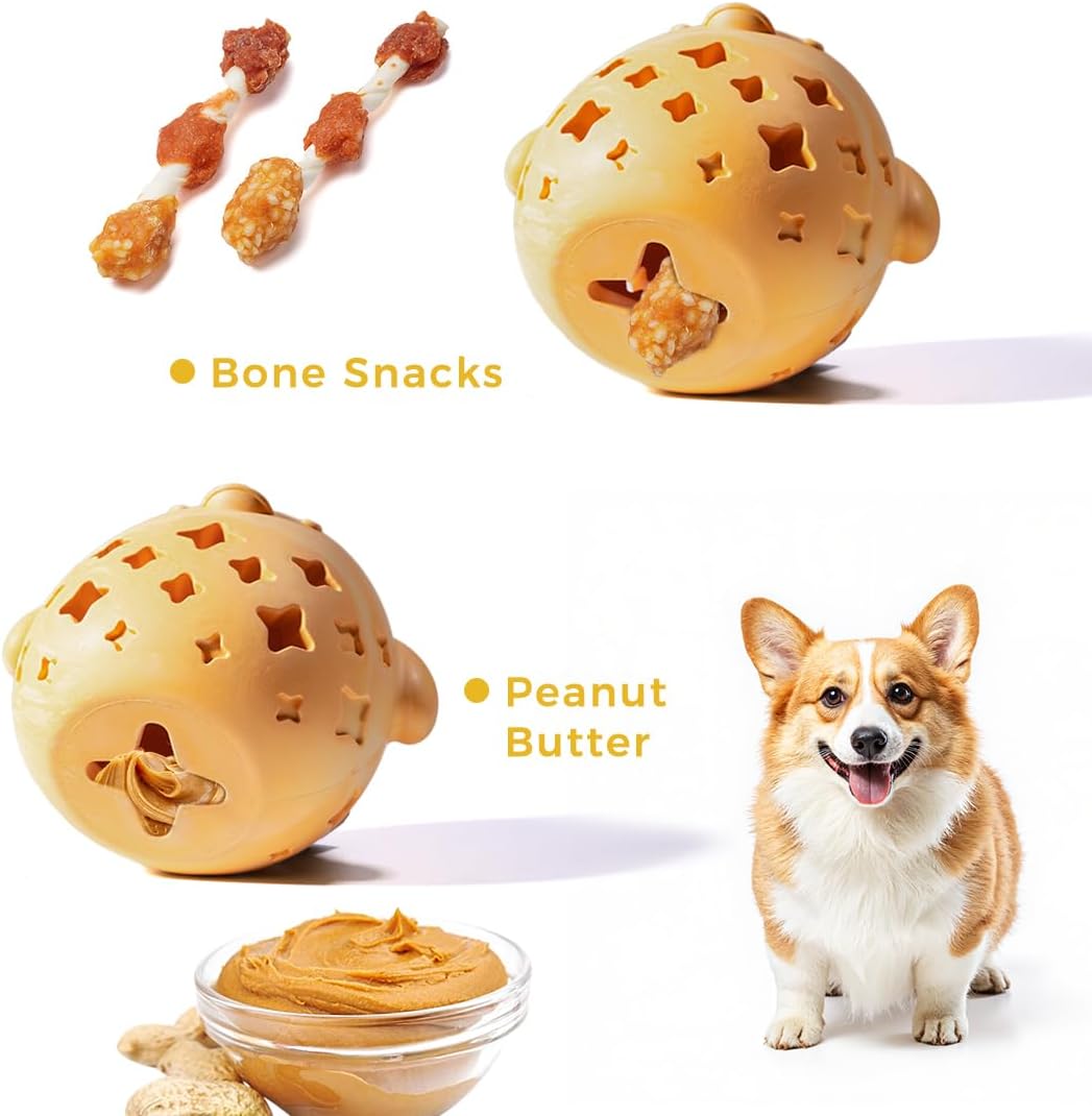 MewaJump Treat Dispenser Dog Toy Puzzle Rubber Chew Toys Treat Food Dispensing Toys for Teeth Cleaning Ball Interactive Enrichment Toys for Puppy, Small, Medium, Large Breeds - Not for Heavy Chewer