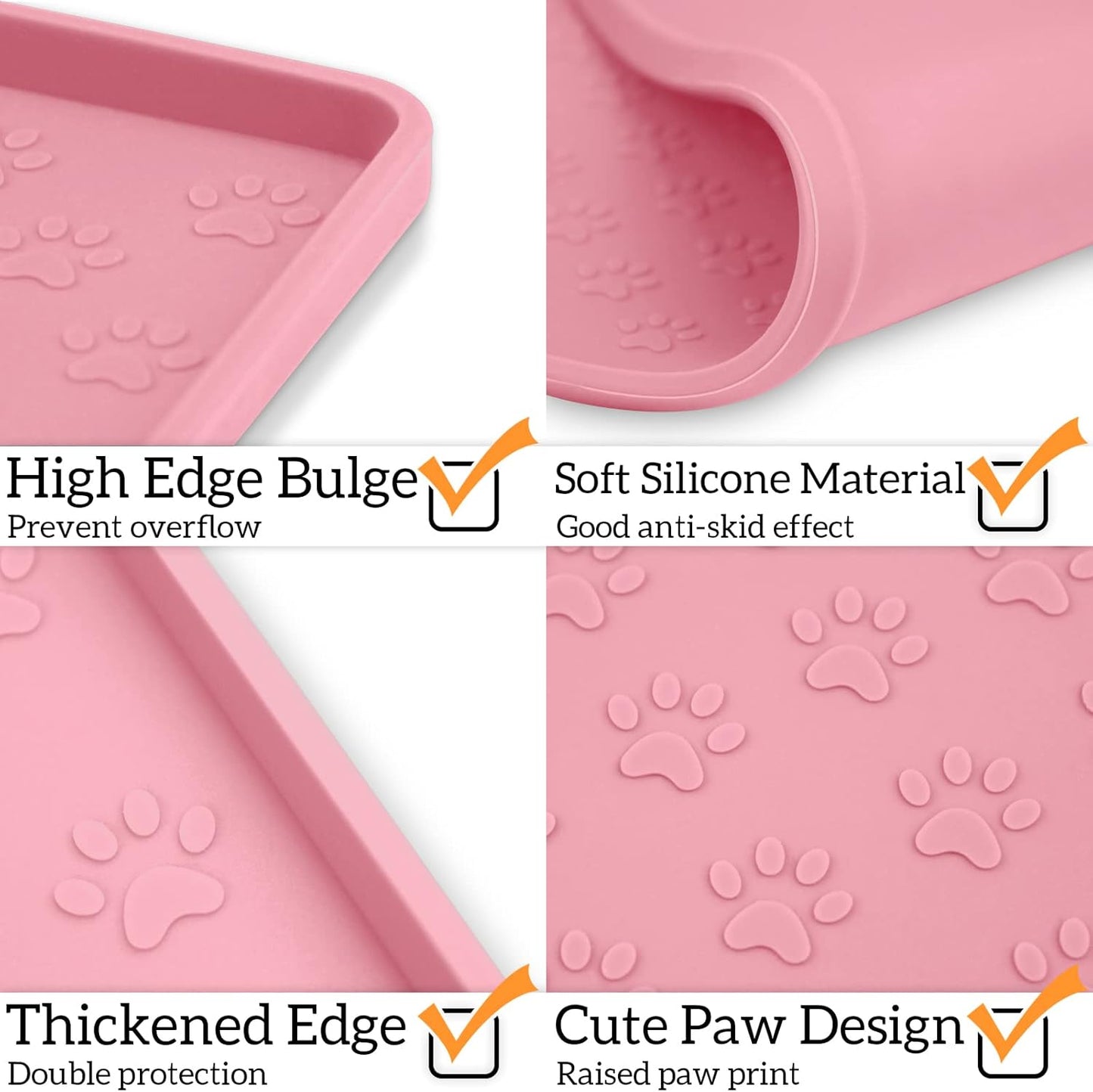 Ptlom Pet Placemat for Dog and Cat, Waterproof Non-Slip Silicone Feeding Bowl Mat Prevent Food and Water Overflow, Puppy Dish Feeder Fountain Trays Suitable for Medium and Small Pets, Pink