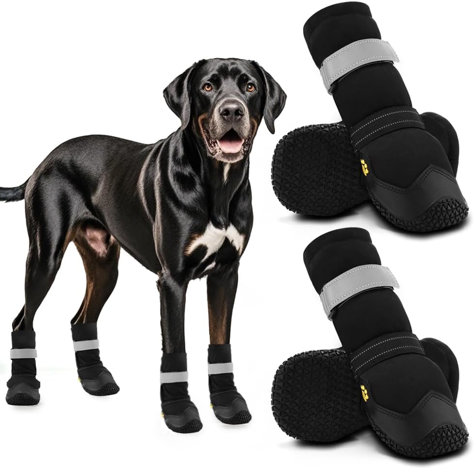 Hcpet Dog Shoes, Dog Boots & Paw Protectors for Winter Snowy Days, Rainy Weather, Outdoor Anti-Slip Sole Dog Booties for Hardwood Floor Black-Leg 7