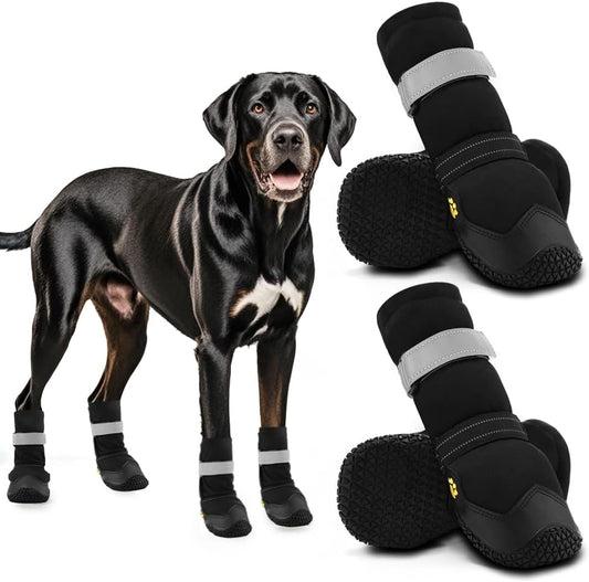 Hcpet Dog Shoes, Dog Boots & Paw Protectors for Winter Snowy Days, Rainy Weather, Outdoor Anti-Slip Sole Dog Booties for Hardwood Floor Black-Leg 4