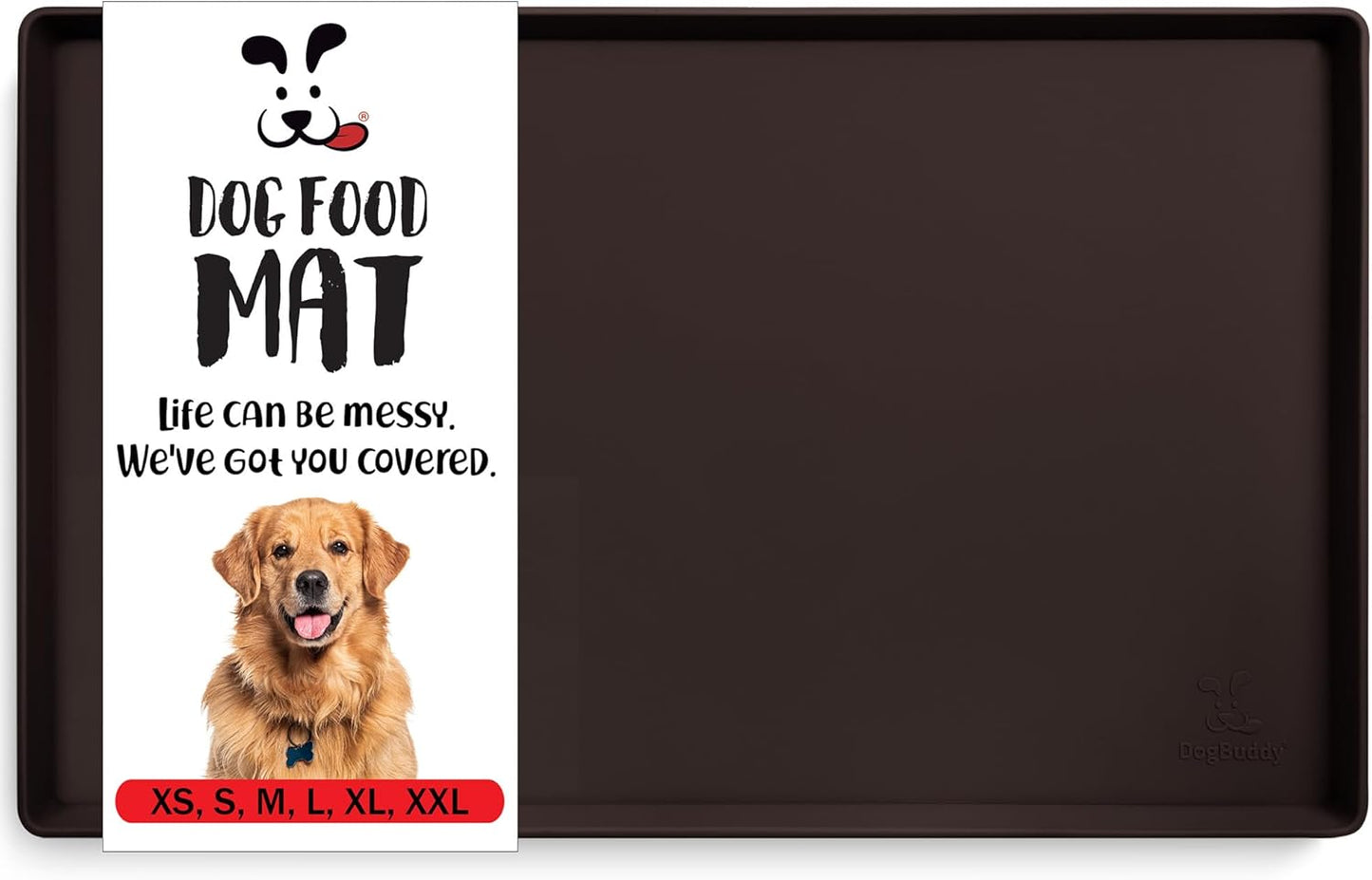 DogBuddy Dog Food Mat – Waterproof Dog Bowl Mat for Food and Water, Silicone Pet Feeding Mats for Floors, Non-Slip Placemat with High Edges for Dogs Bowls, Puppy Essentials (L: 24" x 16", Coffee)
