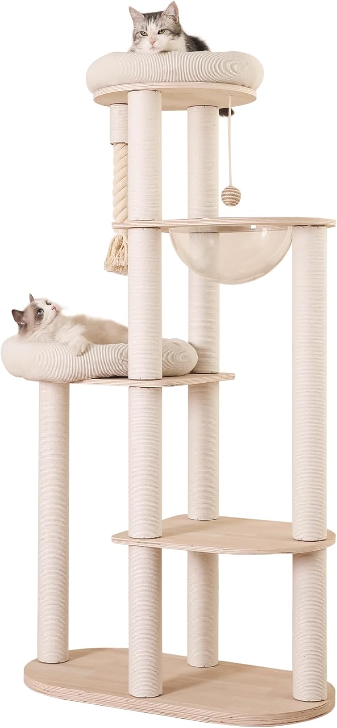 59" Modern Cat Tree Multi-Level Large Cat Tower Heavy Duty Cat Tree with Hammock,Cotton Scratching Post and Washable Cushions