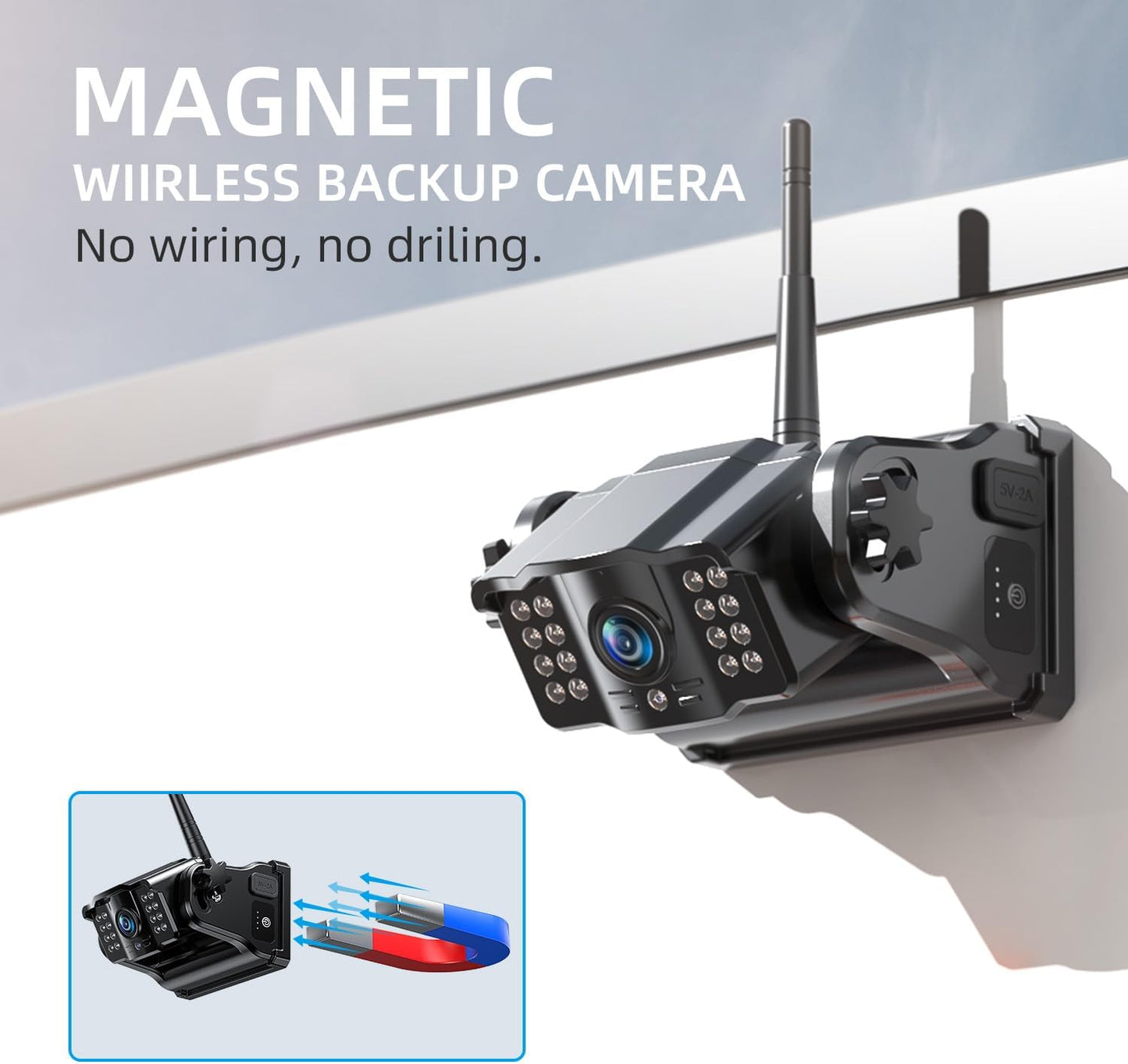 eRapta Wireless Backup Camera Magnetic: 5” Portable, 1-Min Install-Free Trailer Backup Camera with FHD1080P, Infrared Night Vision, 150° Wide-Angle View for Trailer/RV/Truck/Car/Tractor ACT501