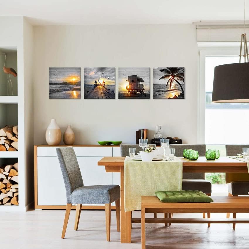 Yxbhhym- Bathroom Wall Art Black and White Gold Beach Wall Art Ocean Canvas Print Sunrise Sunset Seascape Scenery Painting Poster Framed Picture Bedroom Wall Decor Living Room Office Wall Decoration