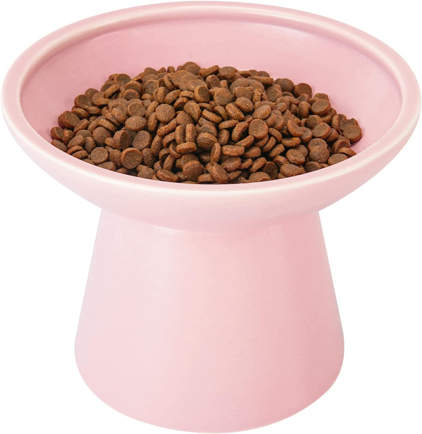Extra Wide Elevated Ceramic Cat Food Bowl - 6.2" Shallow Dish for Whisker Fatigue Relief, 5" Height for Easy Feeding, Lead & Cadmium Free, Durable Raised Cat Food Bowls, Pink