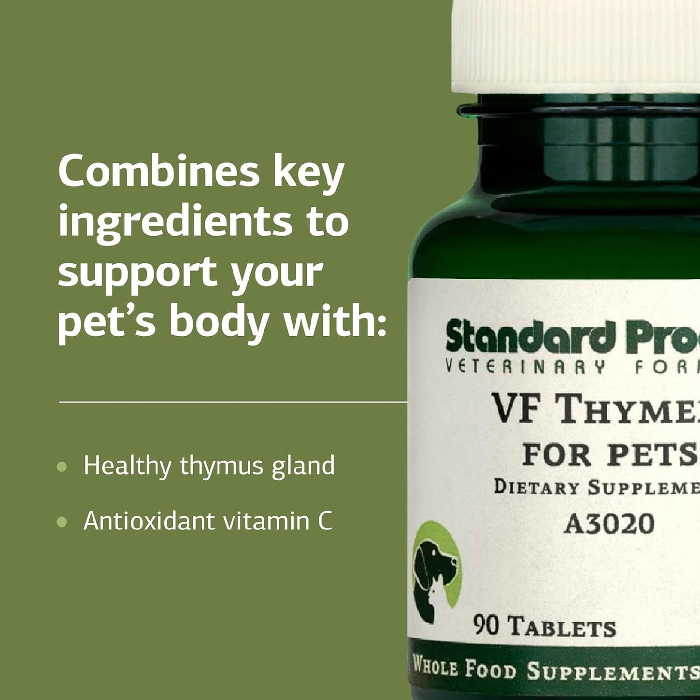 Standard Process Inc. VF Thymex for Pets - Cat & Dog Immune System Support Supplement - Thymus Supplement to Aid Canine & Feline Immune Health - Supplement with Vitamin C - 90 Tablets