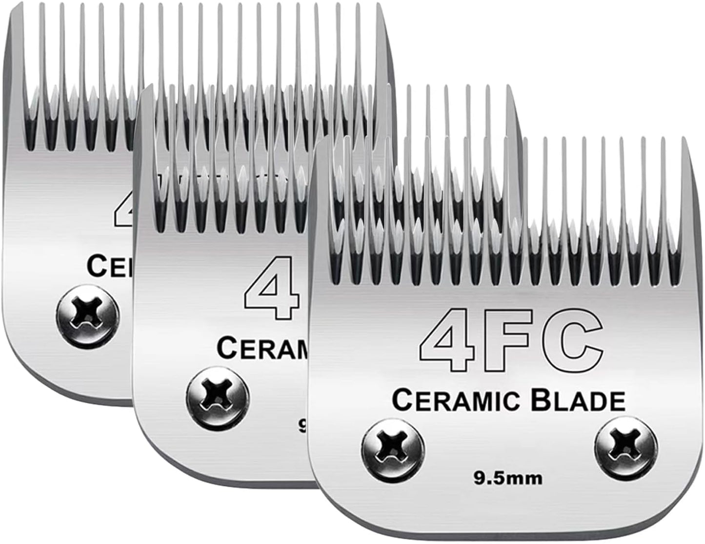 3PCS 4FC Blades Dog Grooming Clipper Replacement Blades Compatible with Andis Pet Clipper/Oster A5/Wahl KM Series Dog Clipper,Ceramic Blade & Stainless Steel Blade
