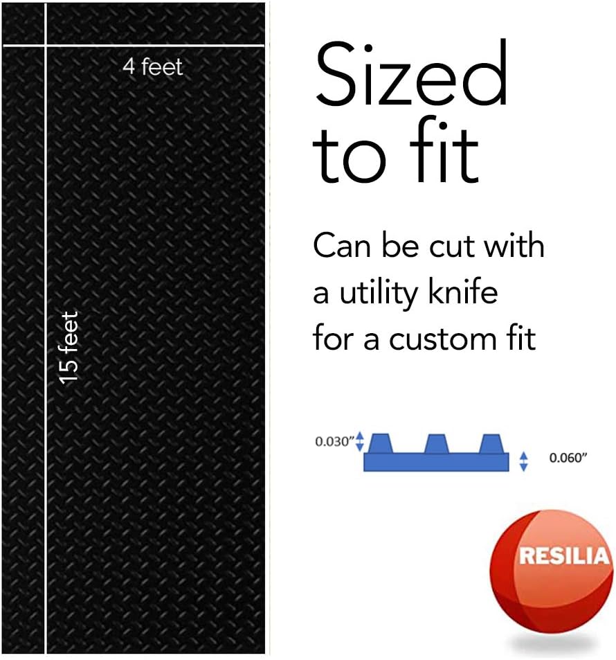 RESILIA Heavy Duty Garage Floor Runner & Protector Mat - Slip Resistant Diamond Plate PVC Mats - Water, Spill, & Stain Resistant, Black (4 feet x 15 feet), Made in The USA