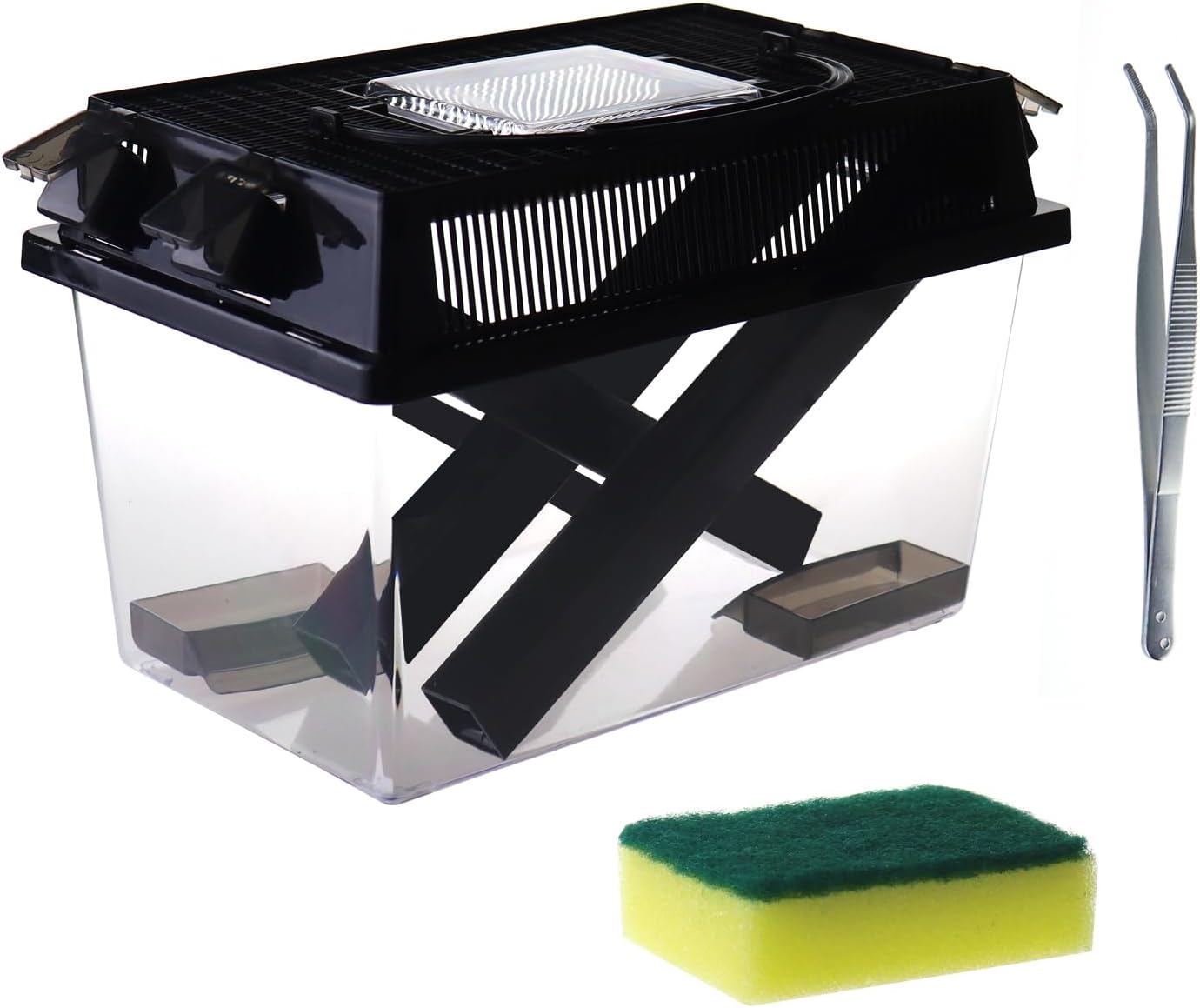 Reptile Cricket Keeper, Transparency Cricket Pen with Tubes, Insect Keeper with Water & Food Bowls for Bearded Dragon Gecko Lizards Chameleon Snake