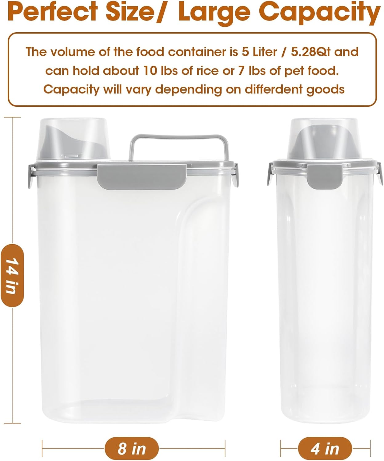 TBMax Rice Container 10 Lbs Kitchen Pantry Food Storage Container, Small Pet Dog Cat Food Container Dispenser 6 Lbs, Plastic Rice Cereal Flour Holder with Cup for Dry Food Storage Organization