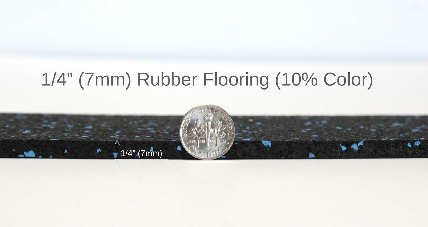 American Floor Mats 1/4in (7mm) Thick 10% Blue 4' x 13' Heavy Duty Rubber Rolls, Protective Exercise Mats, Home Gym Rubber Flooring