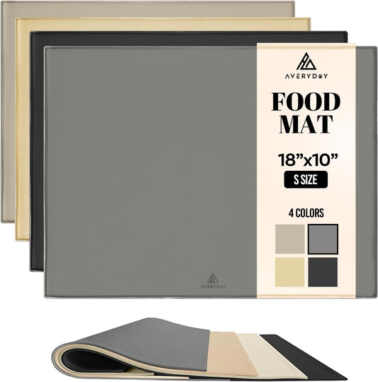 AVERYDAY 18x10'' Silicone Dog Mat for Food and Water, 0.63'' Edge Dog Food Bowl Mats for Floor Waterproof, Dogs Water Mat for Sloppy Drinker, Non Slip Rubber Pet Feeding Mats for Indoor Dogs and Cats