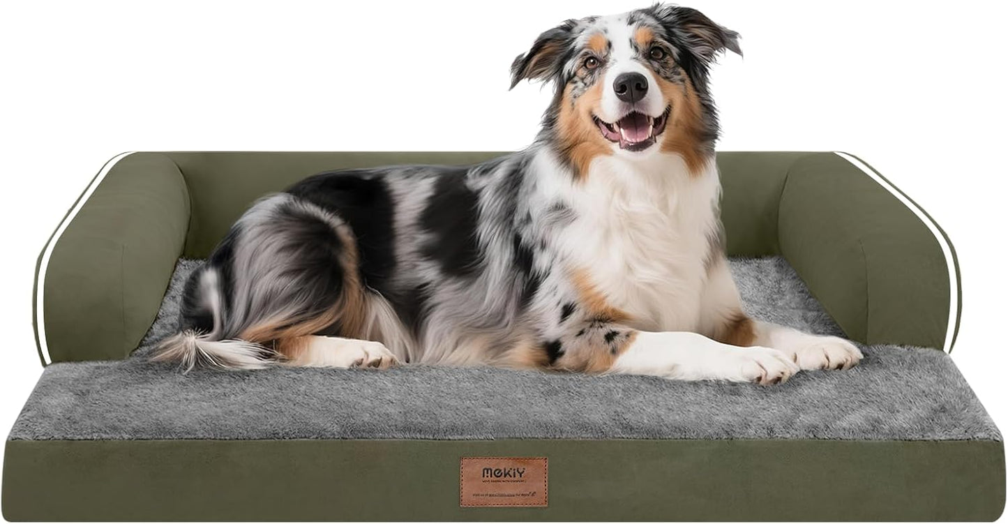 Extra Large Dog Bed-Orthopedic Waterproof XL Dog Bed for XLarge Extra Big Dogs - Foam Couch Sofa Washable with Removable Cover-Dark Green