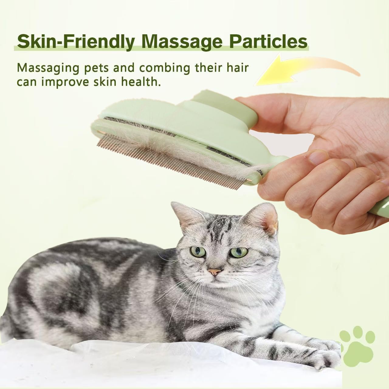 2PCS Self CleaningPetComb Grooming Brush,PetComb for Dogs & Cats, Brush for Cats, Cat dog comb Pet Grooming for Massaging and Cleaning Shedding Hair (Green+Yellow)