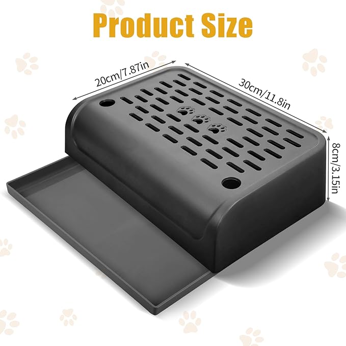 Cat Ramp for Litter Box Step, Stainless Steel Automatic Litter Box Ramp Cat Steps Mat with Filter Function, Double Layered Self Cleaning Cat Stairs with Storage Space for Litter Catcher (Black)