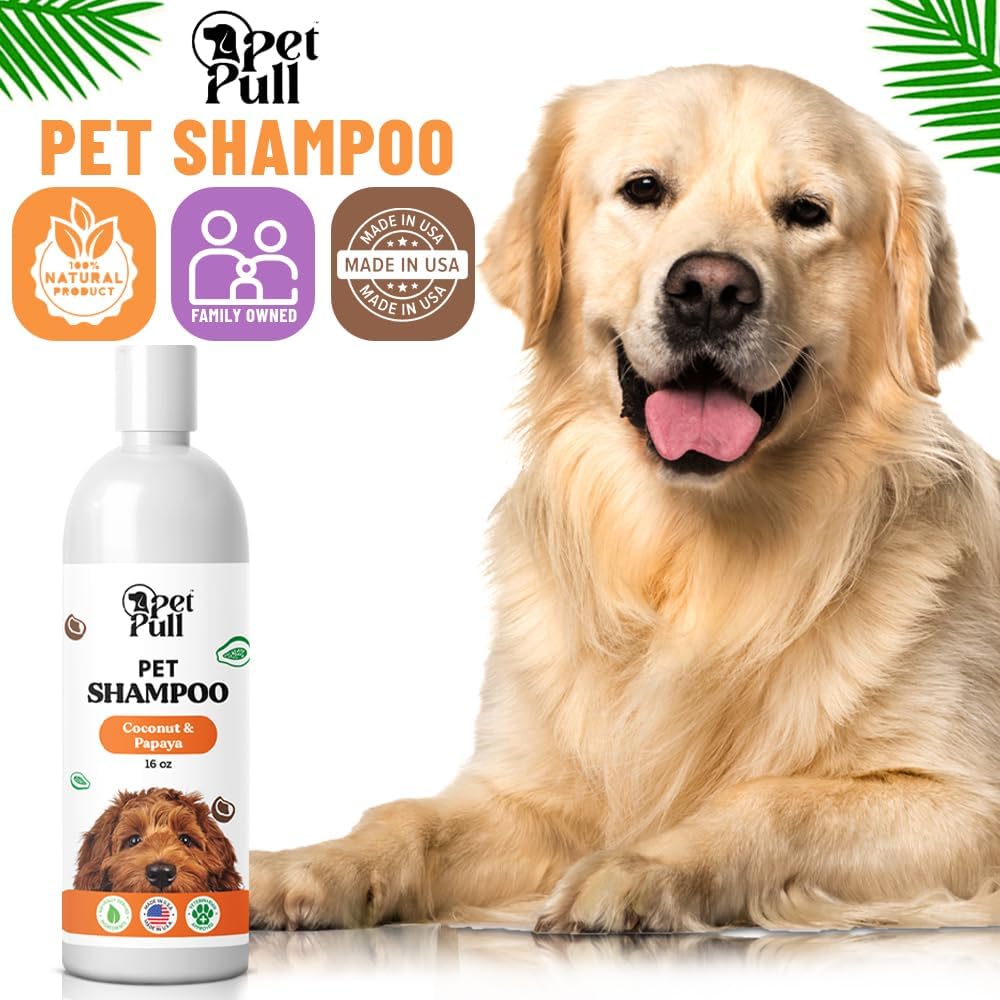 Pet Shampoo for Dogs - Plant-Based Dog Shampoo Cleanser - Dog Wash Pet Supplies for Pets with Coconut and Papaya Scent - Safe and Gentle Sensitive Skin Dog Shampoo - Made in The USA (16Oz)
