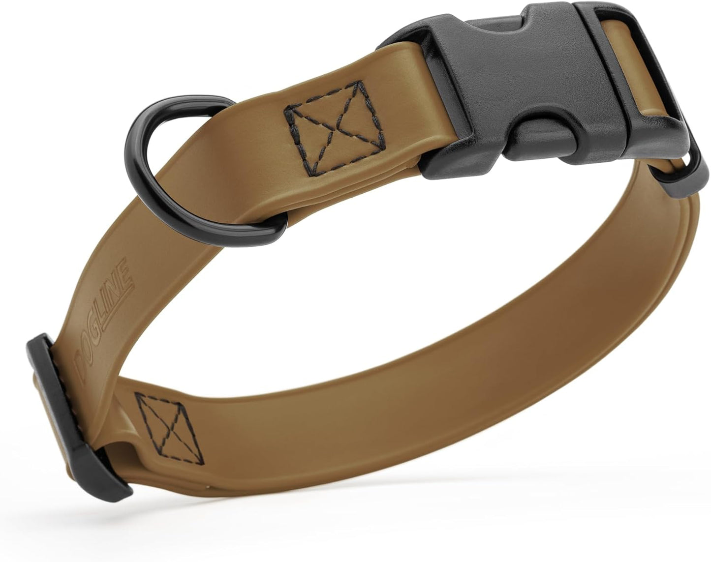 Dogline Biothane Waterproof Dog Collar with Quick Release Buckle Strong Coated Nylon Webbing with Odor- Proof for Easy Care Easy to Clean Fits Small Medium Large Dogs, Coyote Brown 1" W 15-25" L