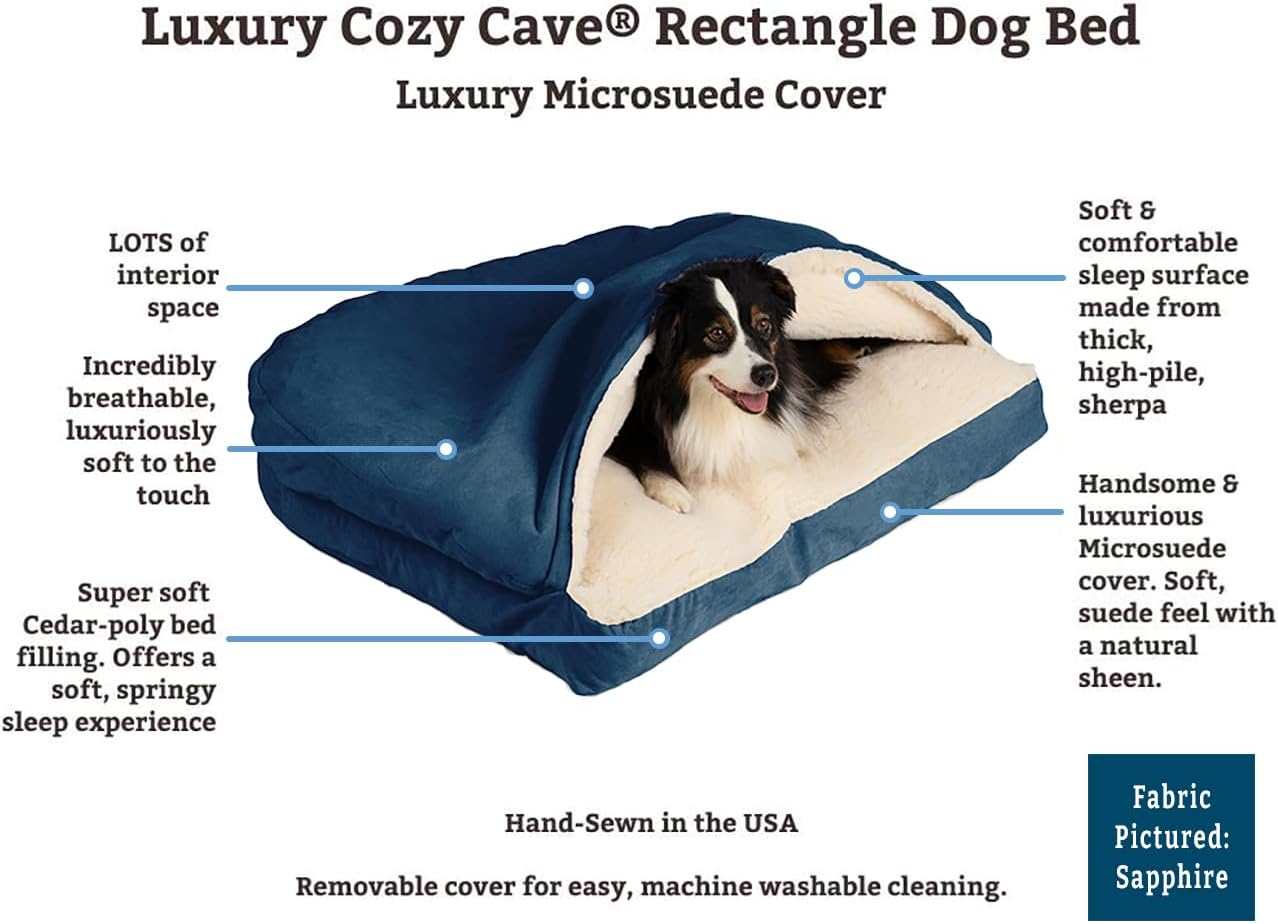 Snoozer Pet Products Luxury Rectangle Cozy Cave Dog Bed with Microsuede, Small, Buckskin