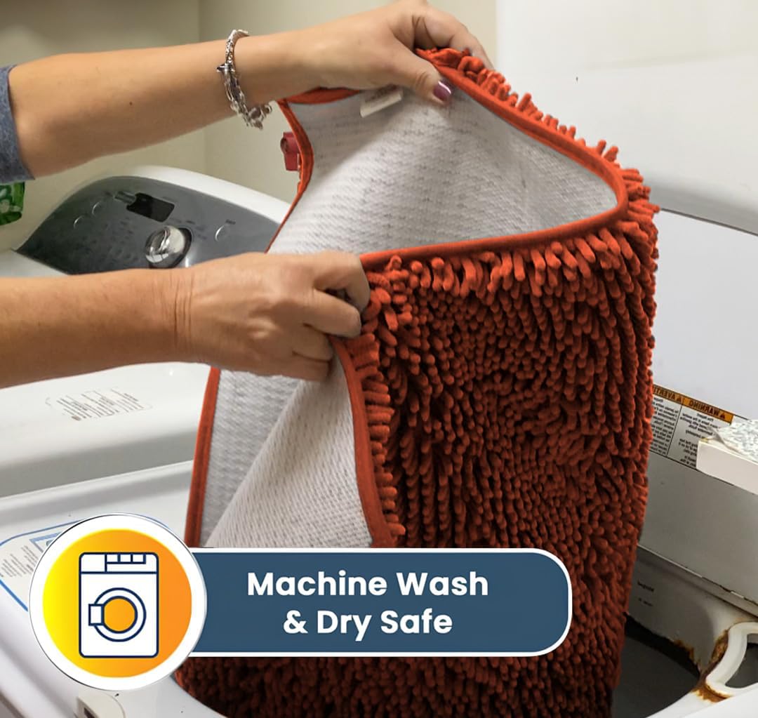 Muddy Mat® AS-SEEN-ON-TV Highly Absorbent Microfiber Dog Door Mat and Pet Rug, Non Slip Thick Washable Area and Bath Mat Soft Chenille for Kitchen Bathroom Bedroom and Indoor - Orange XXXL 72"X48"