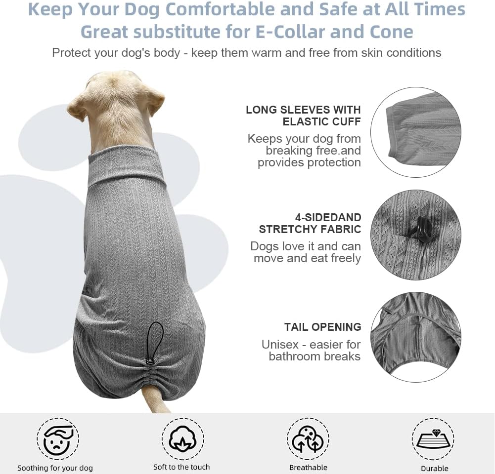 Dog Pyjamas PJS Sweater Clothing and Loungewear Suitable for Large to Giant Breeds of Dogs, Neutering Suits, Extra-Large Stretch Fabric, Four-Legged Dogs Clothes Pyjamas (Sweater Gray, XL)