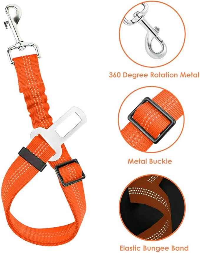 Lukovee Dog Seat Belt - Adjustable Dog Car Harness for Large, Medium, Small Dogs - Soft Padded & Breathable Mesh Dog Seatbelt with Vehicle Connector Strap (Orange, Small)
