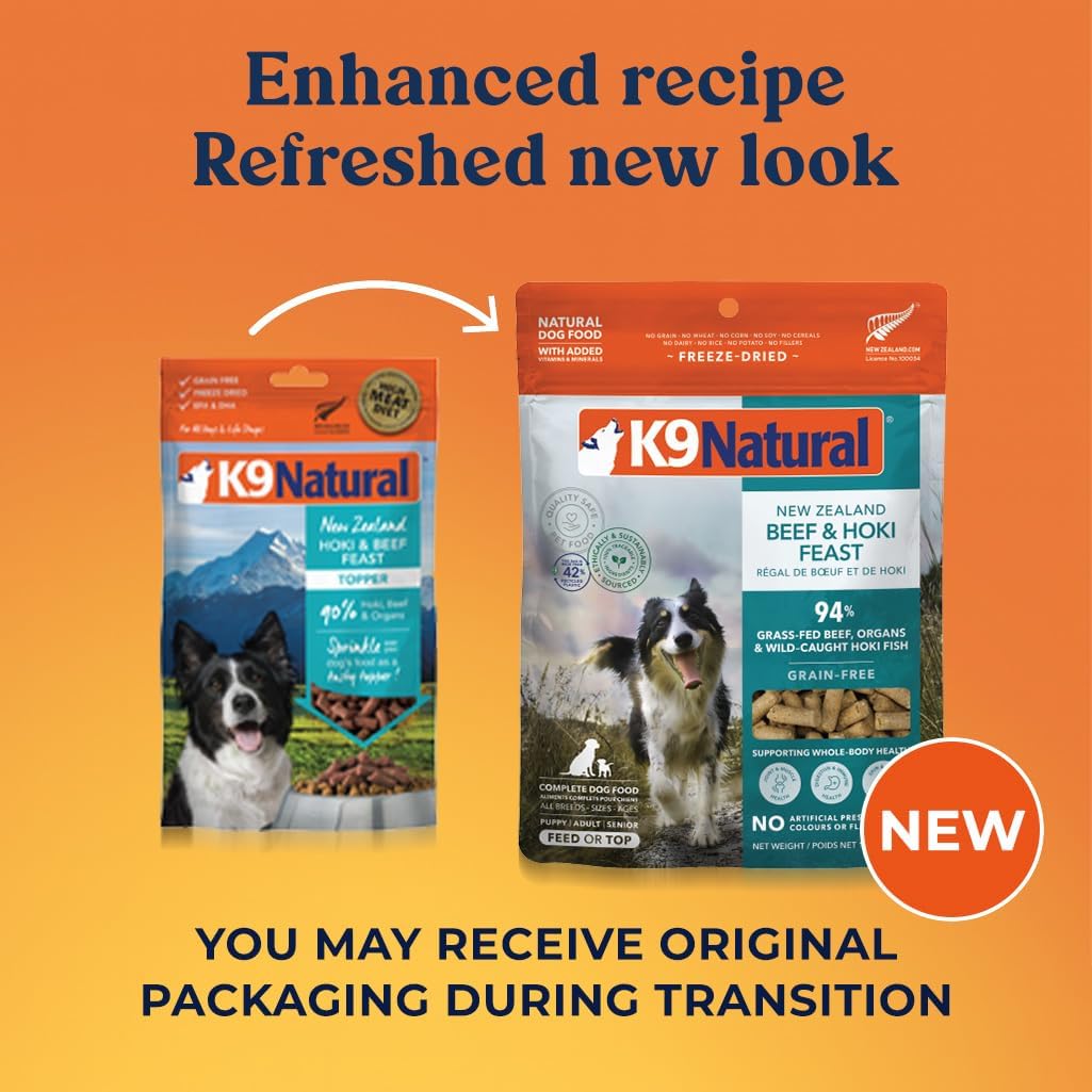 K9 Natural - Grain Free Freeze Dried Dog Food Topper - Hoki & Beef, 3.5oz