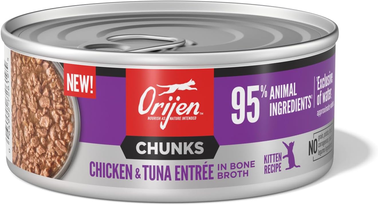 ORIJEN Chunks & Shreds Wet Cat FoodChicken and Tuna Kitten Entrée 5.5oz Cans (6 Count)