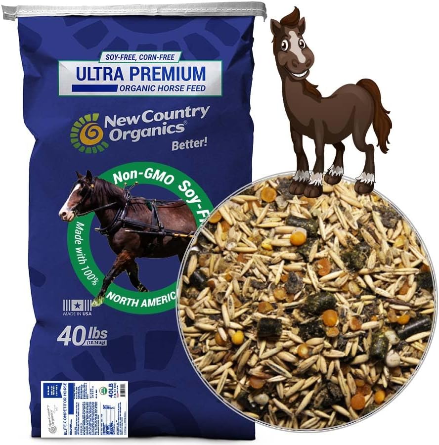 New Country Organics | Elite Horse Feed for Horses Under The Stresses of Competition and Travel | Corn-Free and Soy-Free | 14% Protein | Certified Organic and Non-GMO | Grain & Oats Feeder 40 lbs