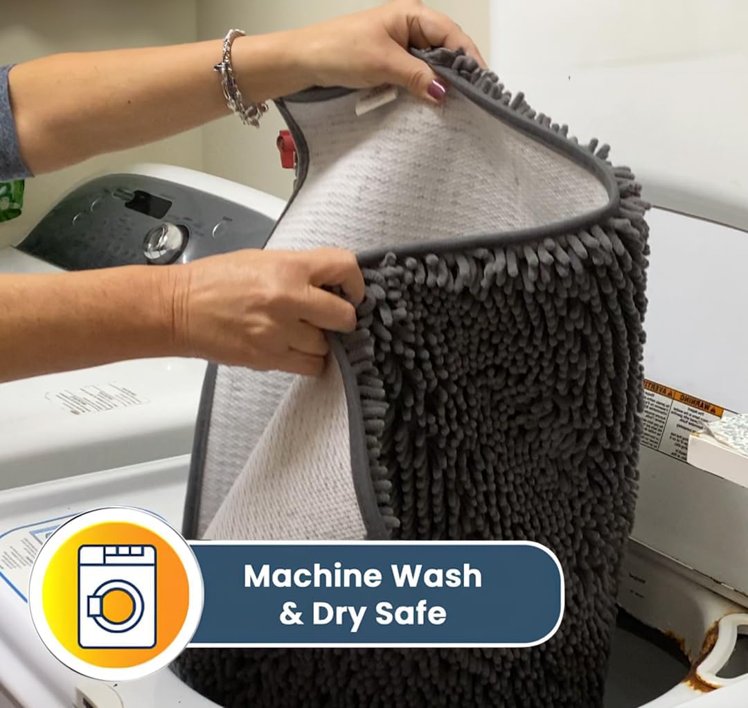 Muddy Mat® Original Dog Door Mat for Muddy Paws, Super Absorbent Microfiber, Non-Slip Washable Pet Rug, Quick Dry Chenille Entryway Carpet, Machine Washable Indoor Outdoor mat, Grey 36"x120"