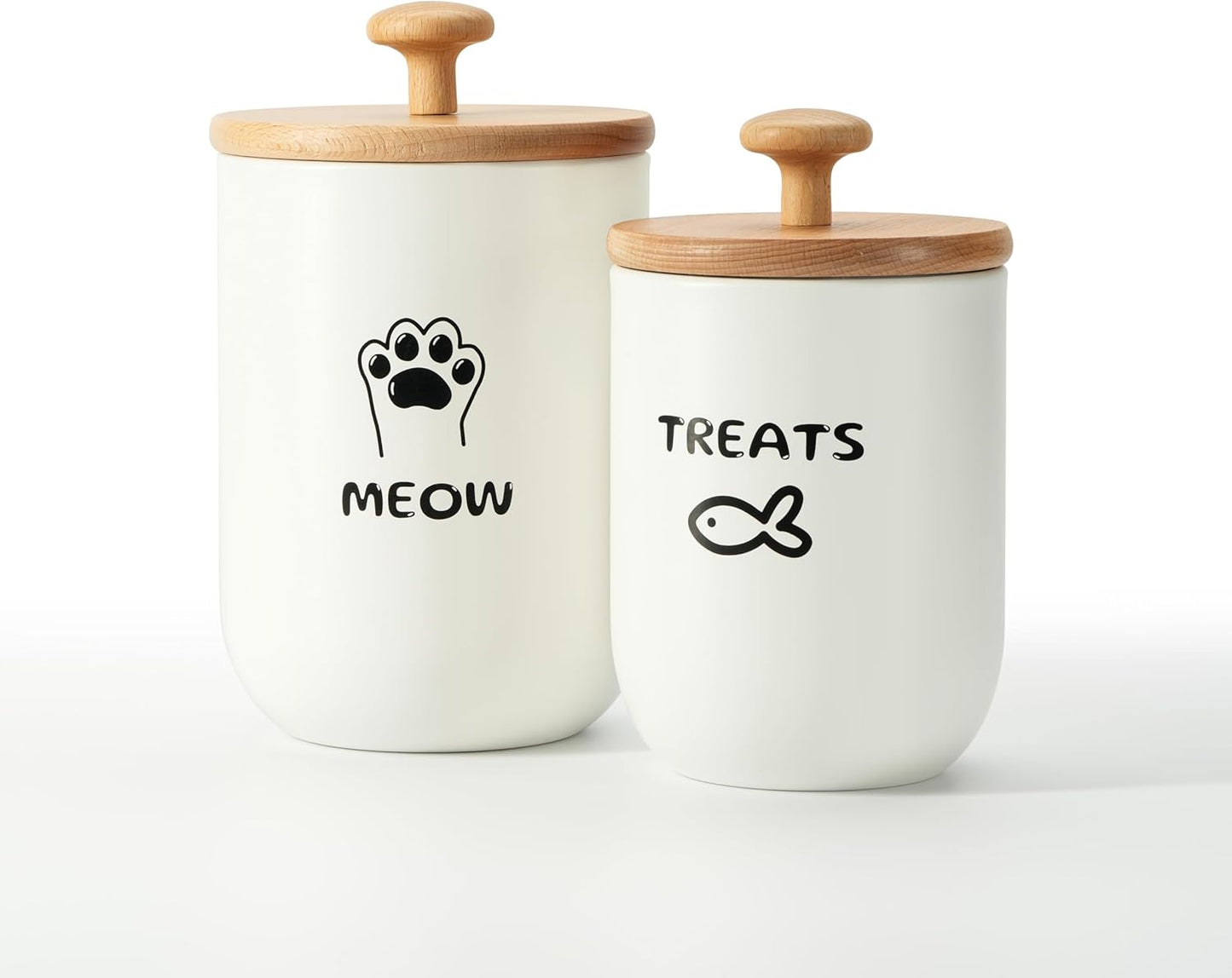 Cat Treat Container with Airtight Lid, Cat Food Oganizer Dry Food, Cat Food Storage Containers, Pet Treats Canister, Cat Treat Jar Set of 2-8.3x4.9 & 7.1x4.3 (White)
