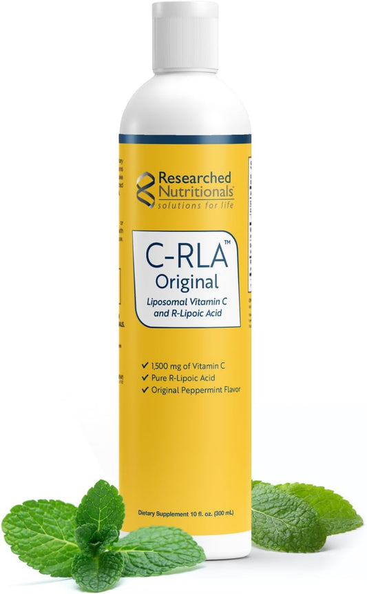 Researched Nutritionals C-RLA - Liposomal Vitamin C with R Lipoic Acid to Support Detox - Vegan & Soy-Free Vitamin C Liquid, Peppermint Flavor (10 Fl Oz)