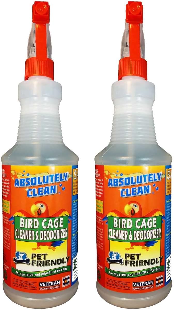 Absolutely Clean Amazing Bird Cage Cleaner and Deodorizer - Just Spray/Wipe - Safely & Easily Removes Bird Messes Quickly and Easily - Made in the US - Fragrance Free (32oz 2pack)