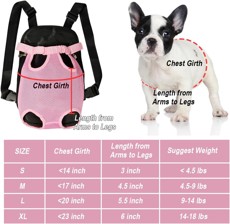 FEimaX Dog Carrier Backpack Pet Legs Out Front Cat Travel Bag, Adjustable Puppy Backpacks Carriers Hands-Free for Small Medium Dogs Cats Hiking Traveling Camping Daily Walking (Medium, Pink)