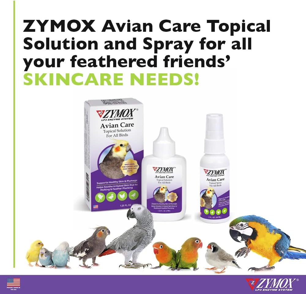 Zymox Avian Care Topical Spray for All Birds, 2 oz. – Soothes Irritated Skin & Supports Healthy Plumage for All Birds, Fowl & Poultry