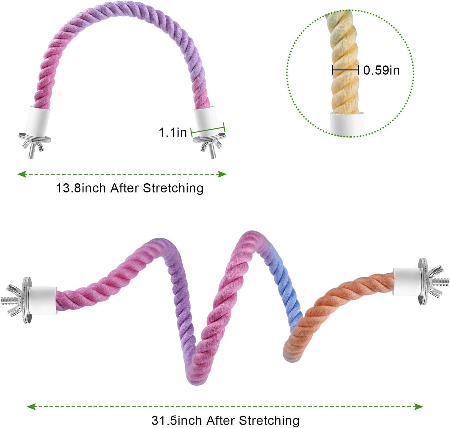3 Pcs Bird Rope Perches Gradient Color, Bendable Parrot Bird Perch Rope Stand for Cage, Stand Climbing Stand Toy for Cockatiels, Lovebirds, Budgies, Parakeets (2 Long + 1 Short)