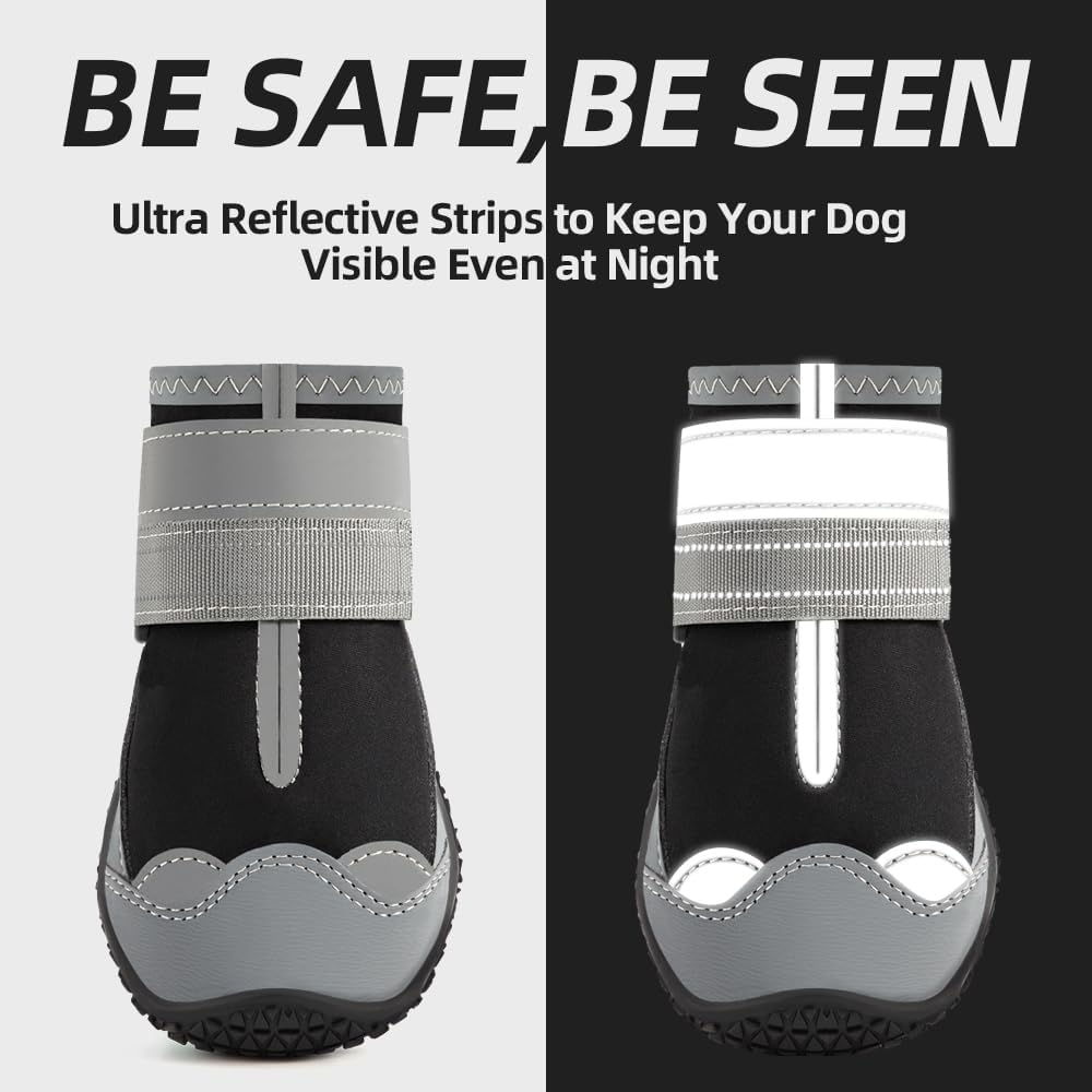 Dog Shoes for Large Dogs, Medium Dog Boots & Paw Protectors for Hardwood Floors, Outdoor Dog Booties for Hot Pavement Winter Snow Hiking, Waterproof Dog Shoes with Reflective Strips Size 7