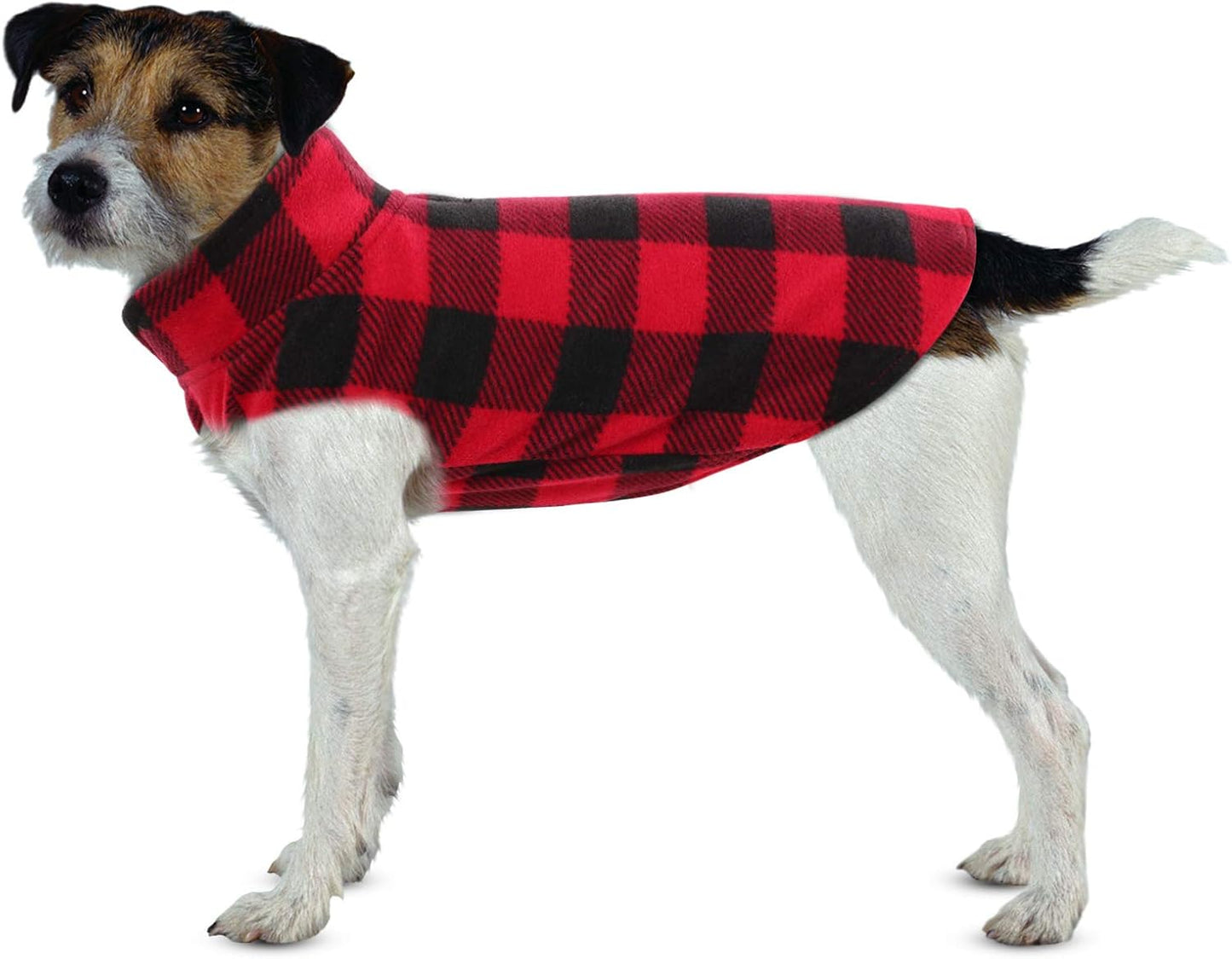 ASENKU Dog Sweater, Plaid Dogs Fleece Vest, Soft Comfortable Pet Pajamas, Warm Winter Puppy Shirt, Cold Weather Coat Jacket Pet Clothes for Small & Medium Dog Breeds, Red, S