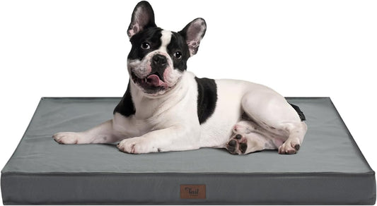 Outdoor Dog Bed for Medium/Small Dogs, Waterproof Dog Bed for Medium Dogs Cats, Orthopedic Egg Crate Foam Pet Bed with Washable and Removable Oxford Cover, Grey