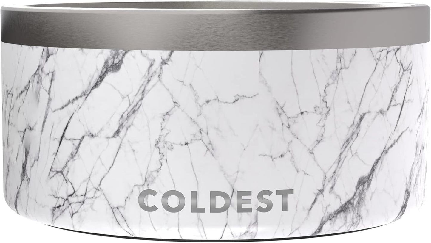 Coldest Dog Bowl - Anti Rust Metal, Non Slip, 3 Layers Insulated Stainless Steel Dog Bowls - Spill Proof & Heavy Duty - Water Bowl for Dogs, Cats & Pets, Dish Washer Safe (200 oz, Carrara Marble)